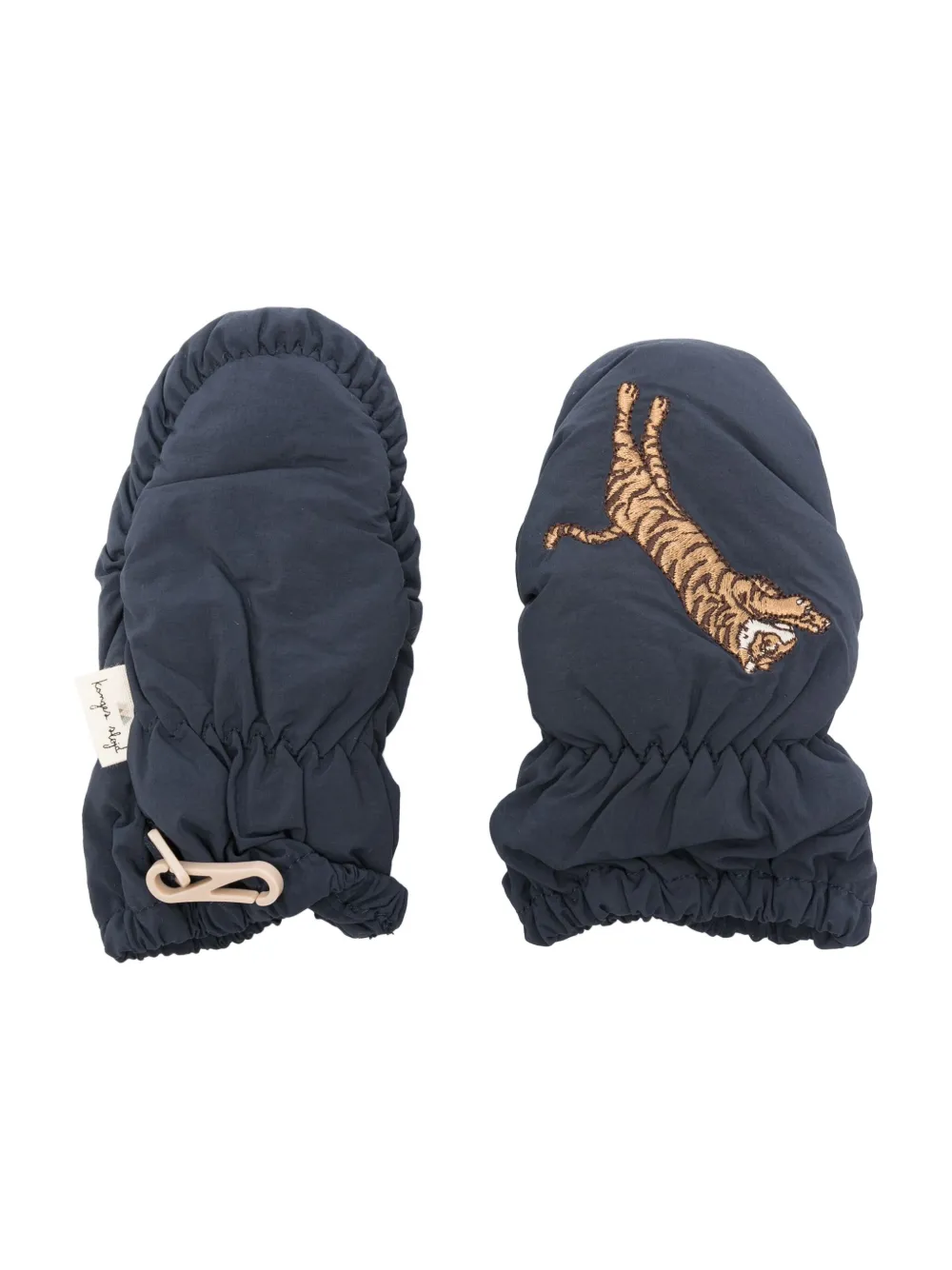Konges Sløjd Babies' Tiger-embroidered Padded Gloves In Blue