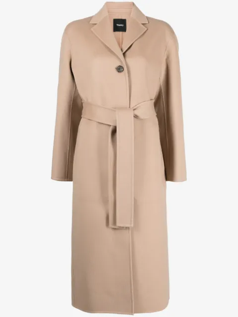 Theory wool-cashmere belted-waist coat
