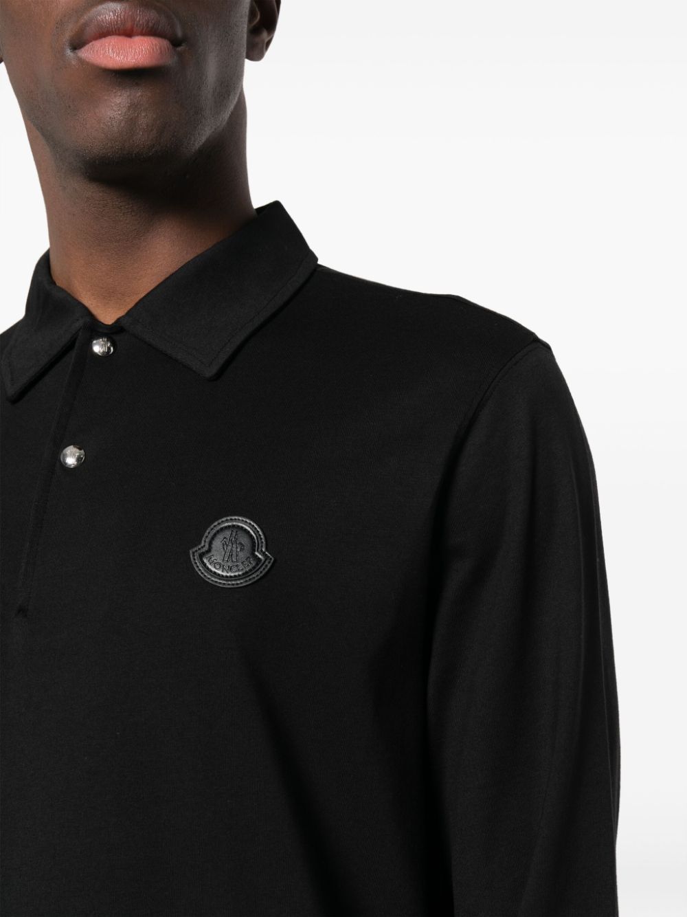Shop Moncler Logo-appliqué Cotton Polo Shirt In Black