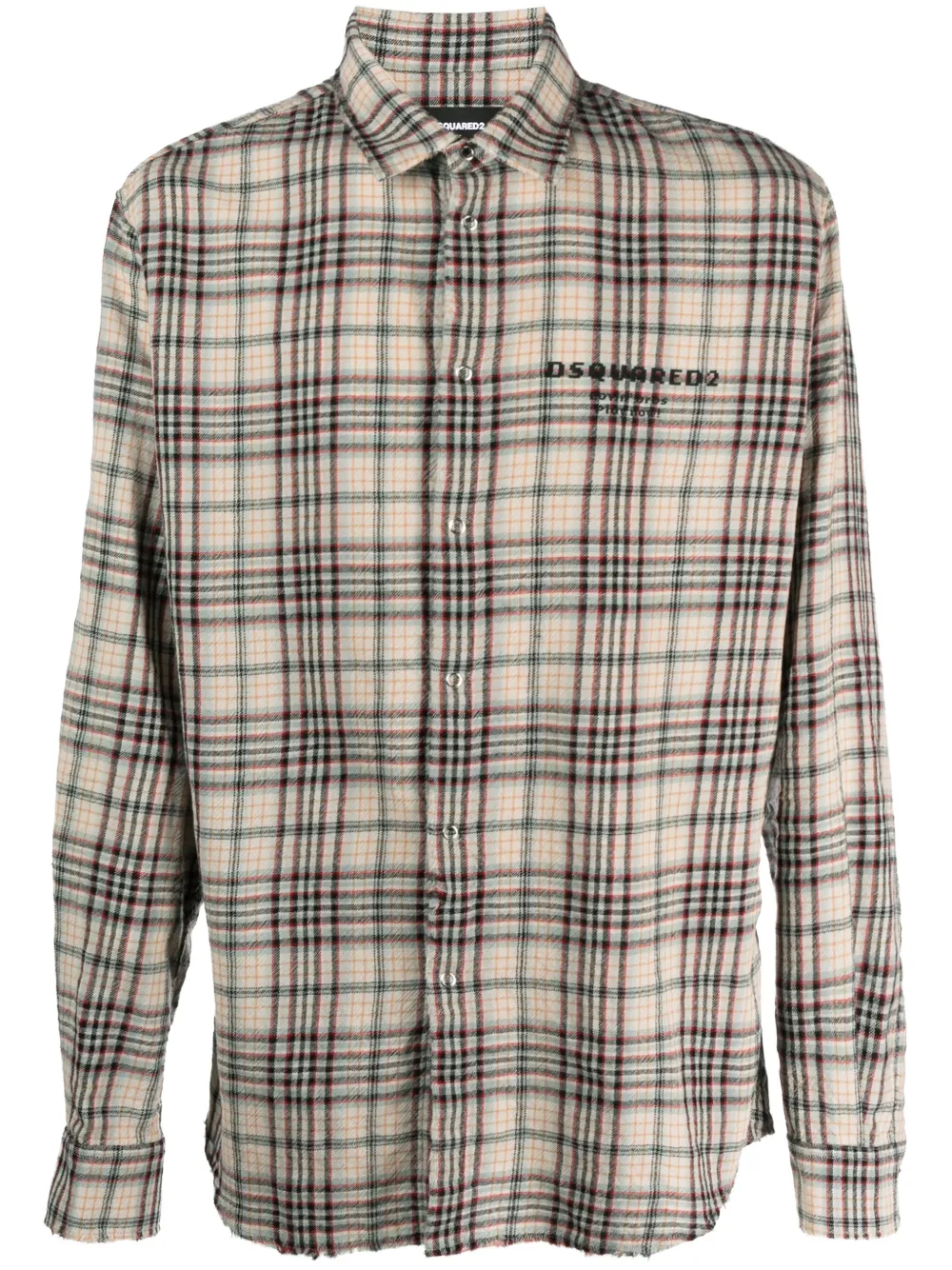 Dsquared2 Logo-embroidered Plaid-check Virgin Wool Shirt In Brown