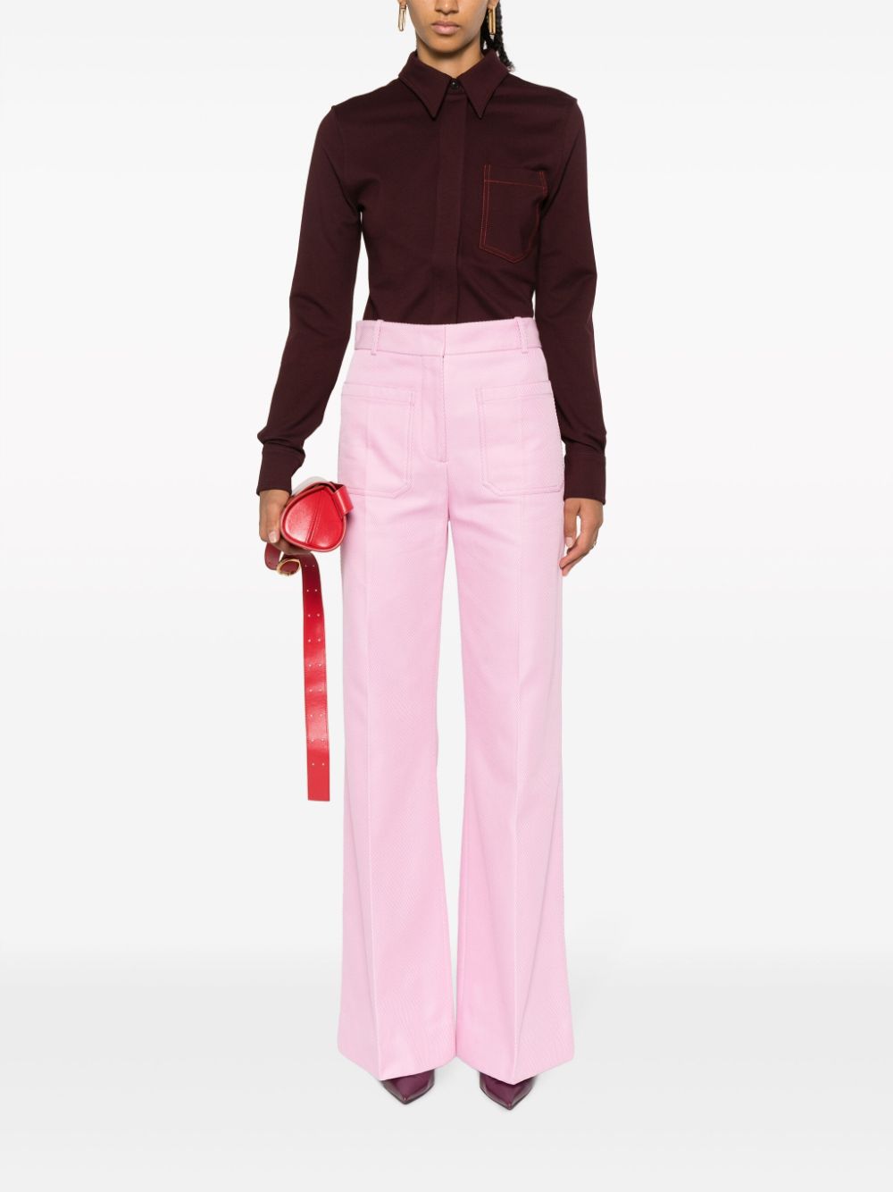 Victoria Beckham cotton twill wide-leg trousers - Roze