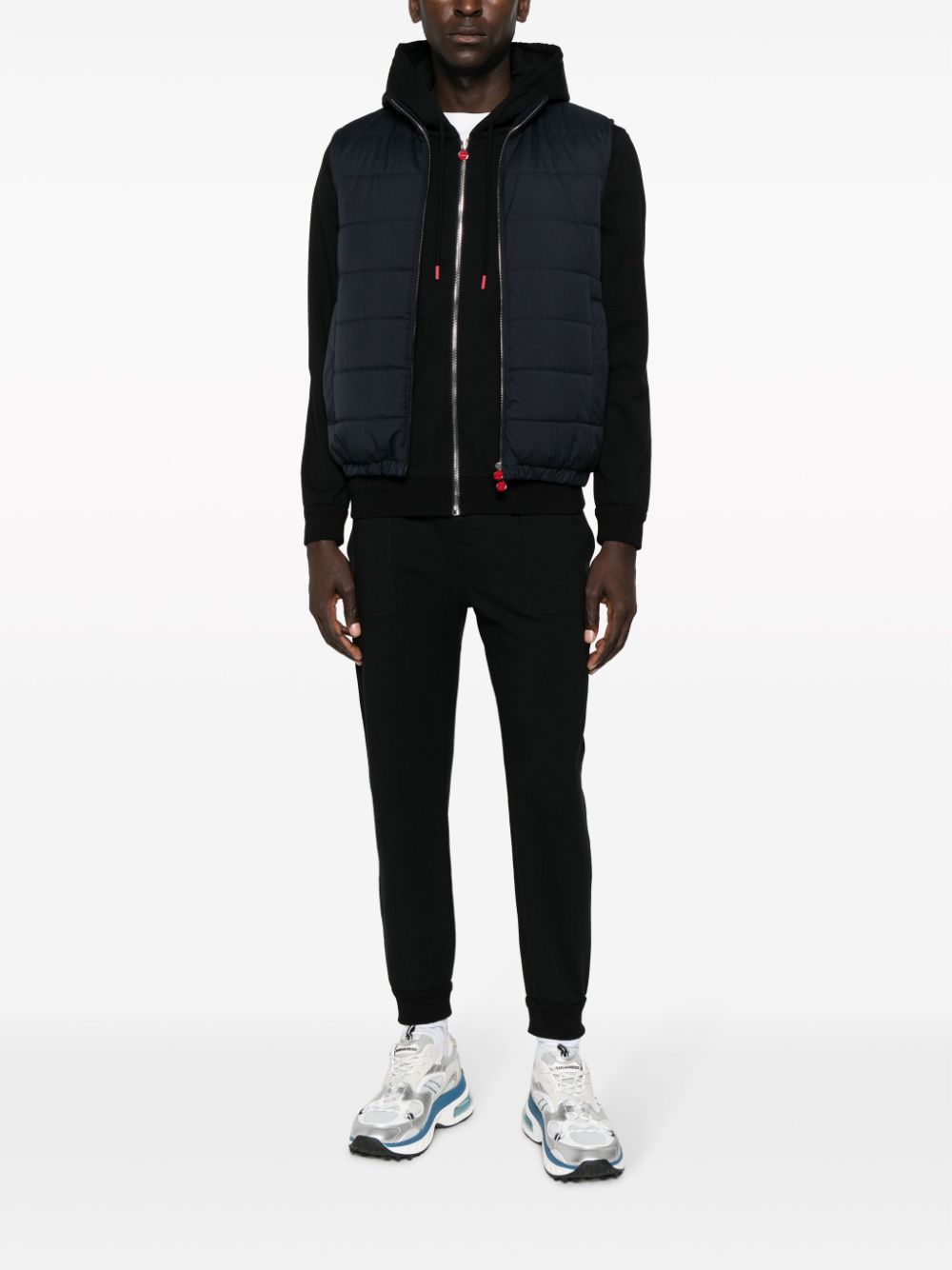 Shop Kiton High-neck Zip-up Quilted Gilet In 蓝色