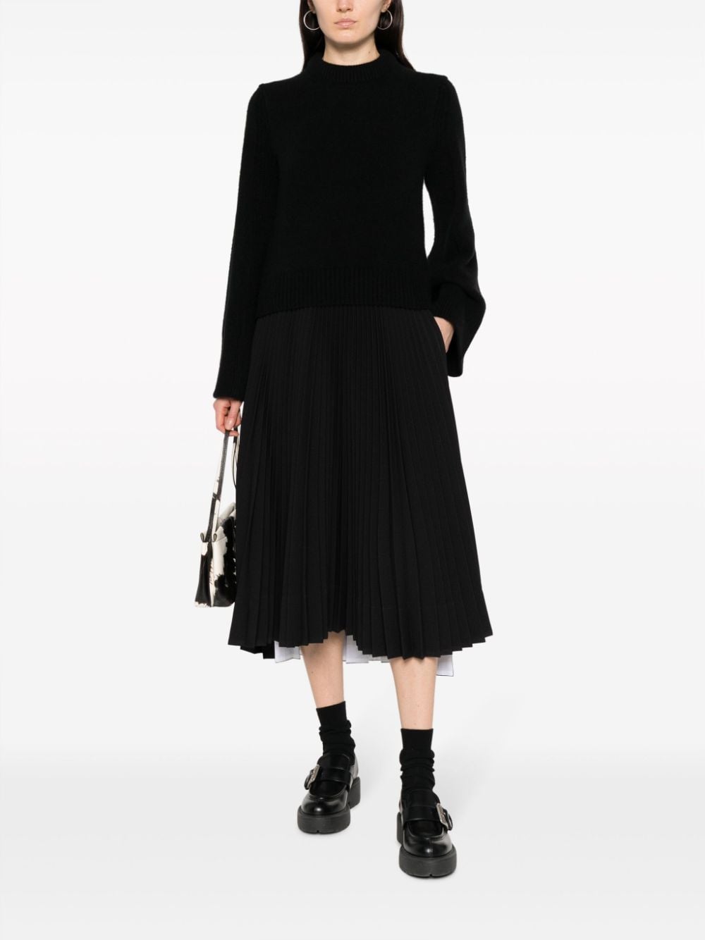 Plan C pleated asymmetric-hem midi skirt - Zwart