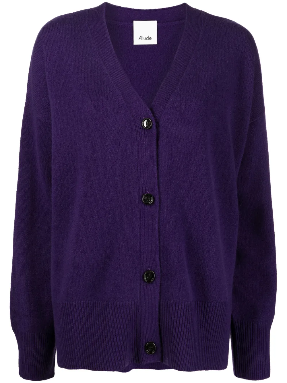 Allude V-neck Wool Cashmere-blend Cardigan In Purple