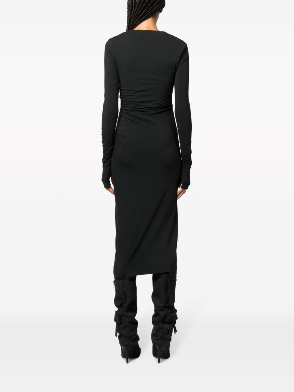 Shop Helmut Lang Shrung Gathered Midi Dress In Black