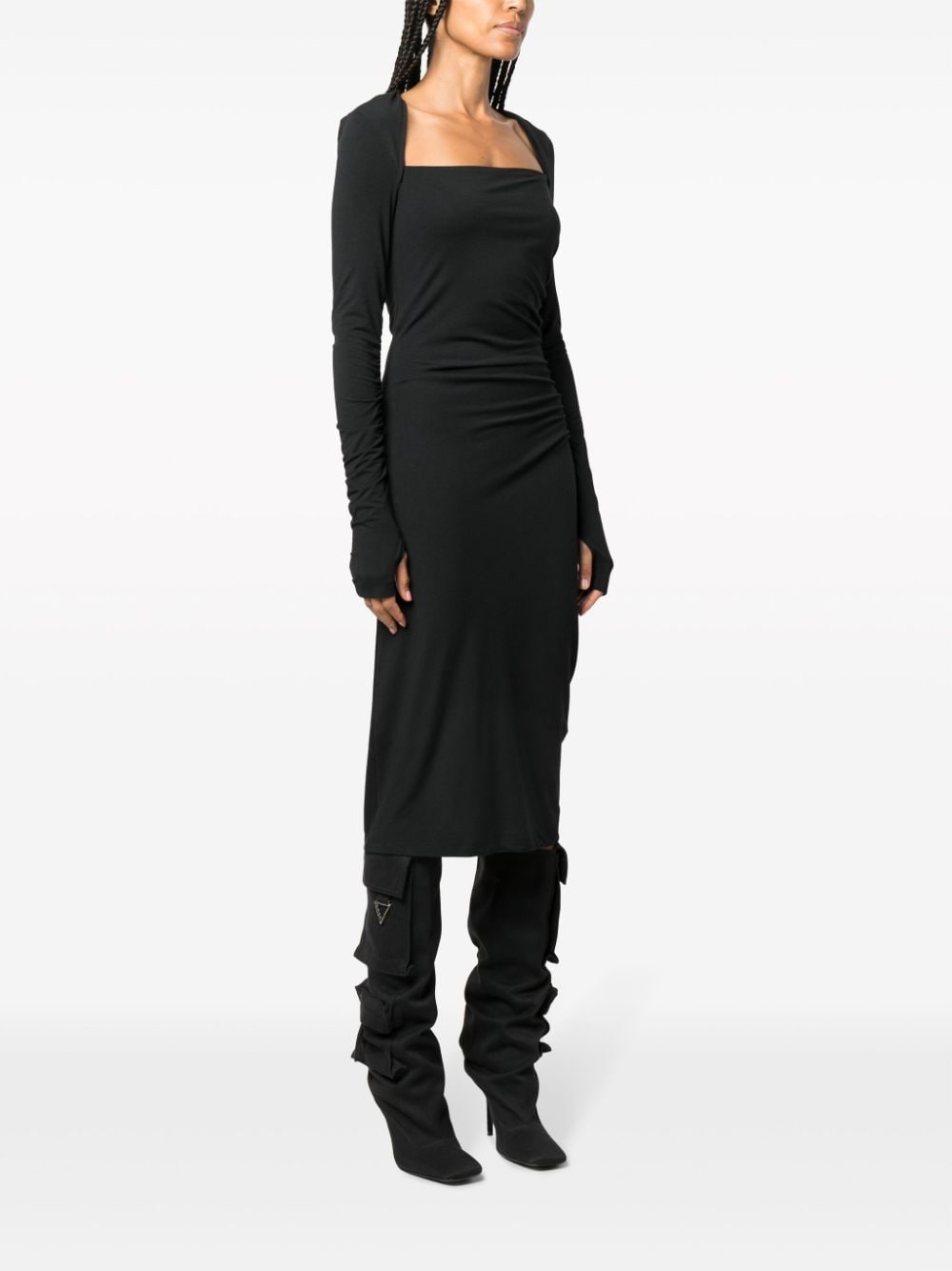 Shop Helmut Lang Shrung Gathered Midi Dress In Black