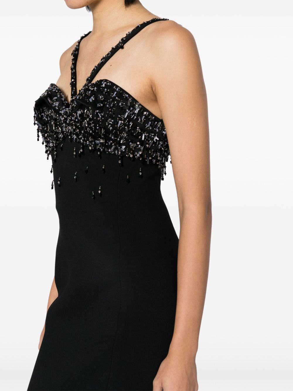 Shop Versace Crystal-embellished Satin Maxi Dress In Black