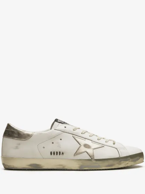 Golden Goose Super-Star with gold sparkle foxing and lettering sneakers