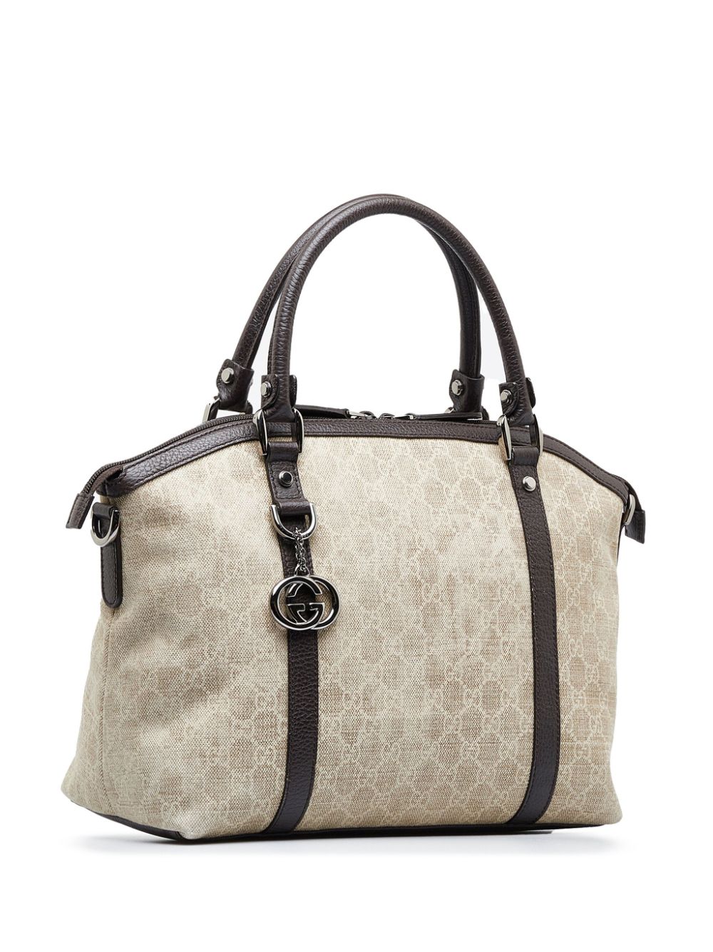 Pre-owned Gucci Classic Gg Canvas Charm Dome Satchel Bag In Neutrals