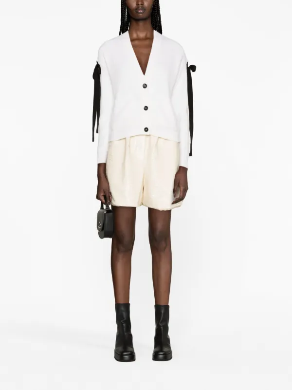 RED Valentino bow-embellished V-neck Cardigan | White | FARFETCH