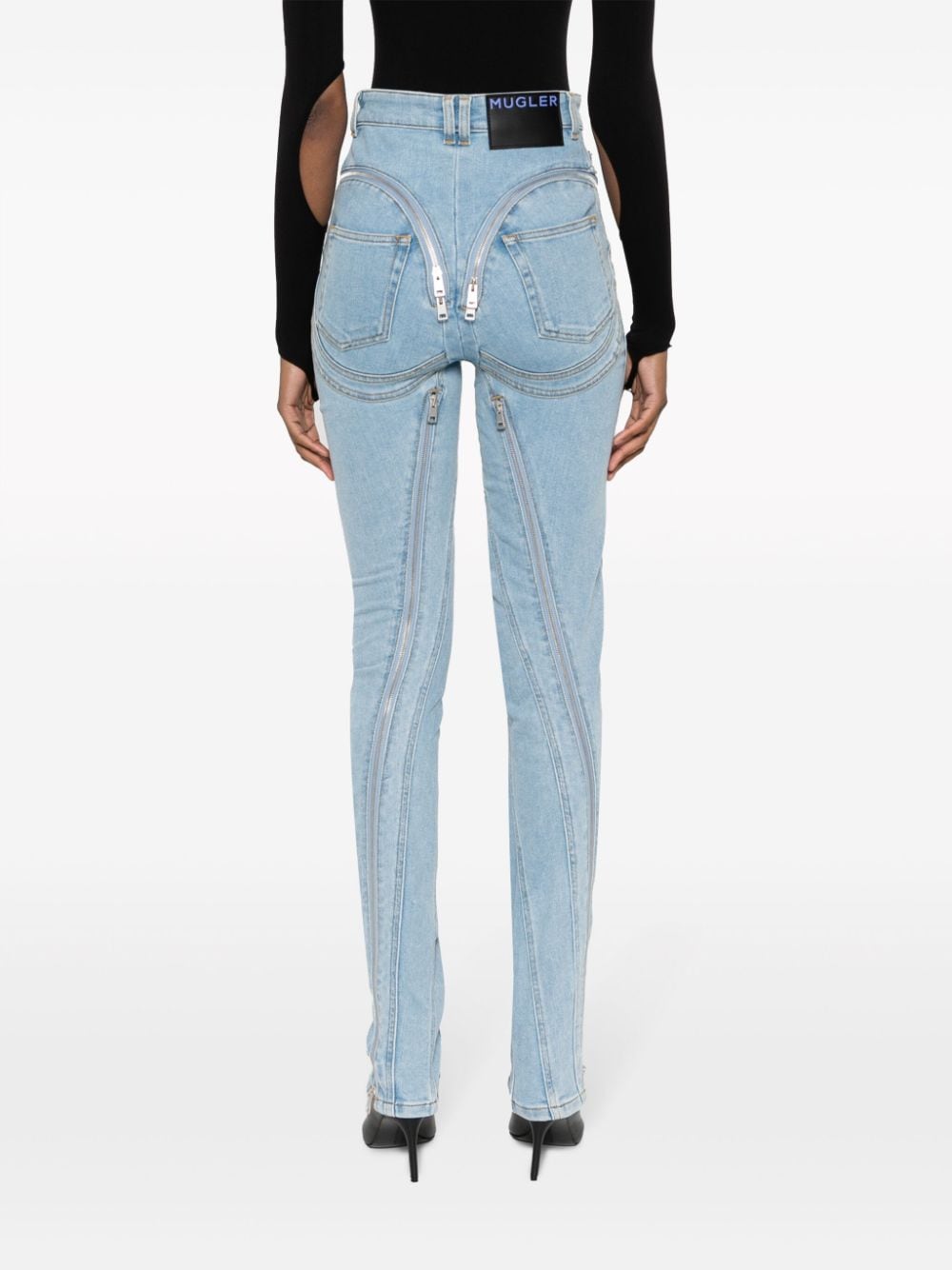 Shop Mugler Spiral High-rise Zip-embellished Skinny Jeans In Blue