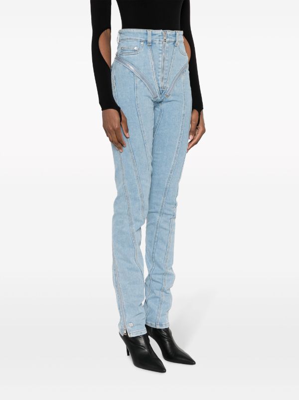 Mugler Spiral High-Rise Zip-embellished Skinny Jeans - Blue