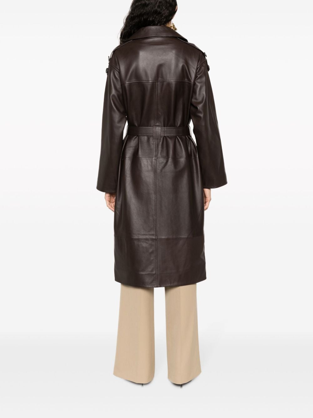 Shop Yves Salomon Double-breasted Leather Coat In Brown