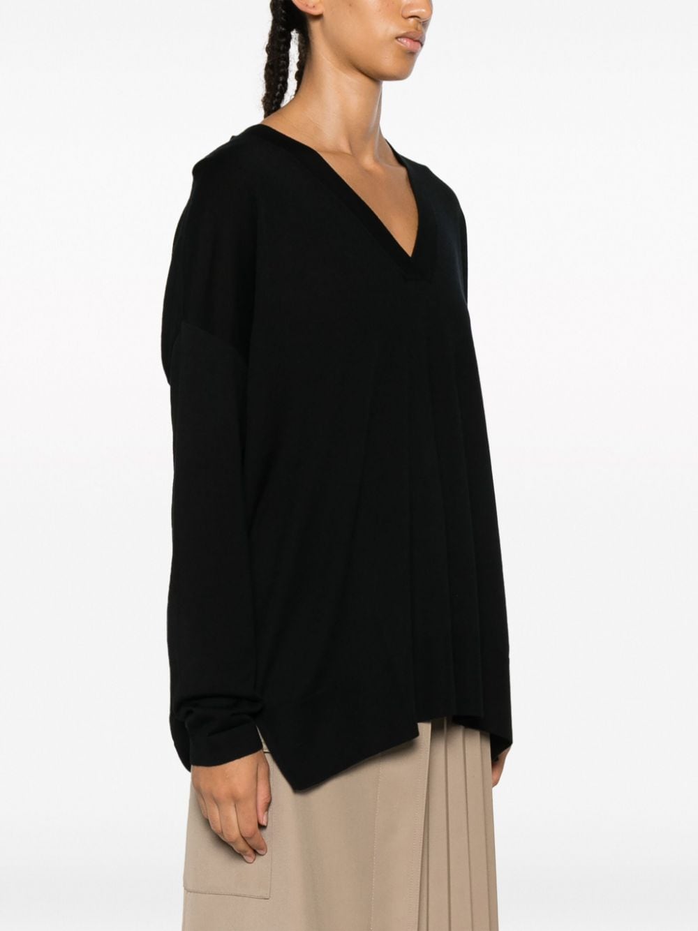 Shop Allude Virgin-wool V-neck Jumper In Black