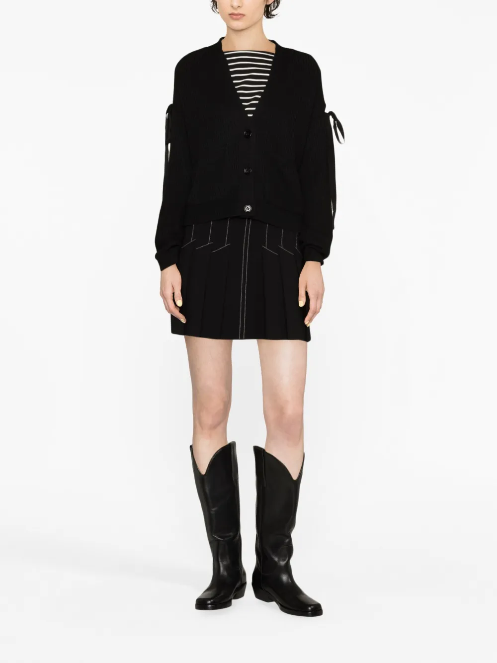 RED Valentino bow-embellished V-neck cardigan - Zwart