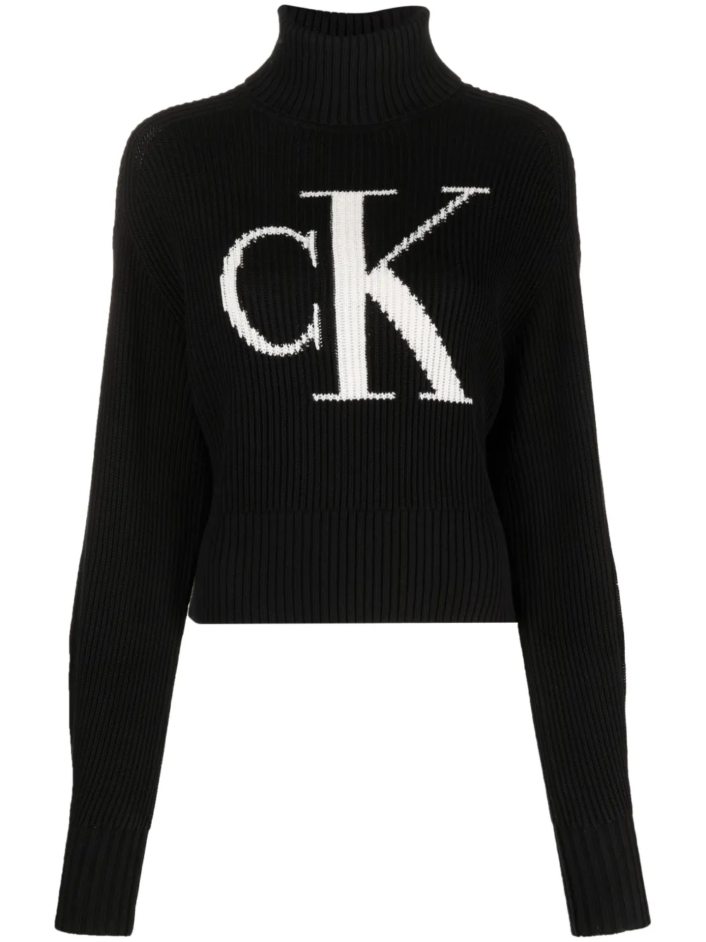 Calvin Klein intarsia knit Logo Cotton Jumper Black FARFETCH
