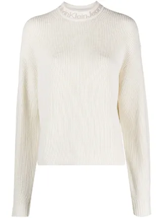 Calvin Klein logo collar Cotton Jumper White FARFETCH AZ