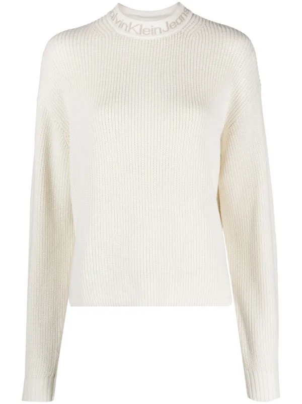 Calvin Klein logo collar Cotton Jumper White FARFETCH