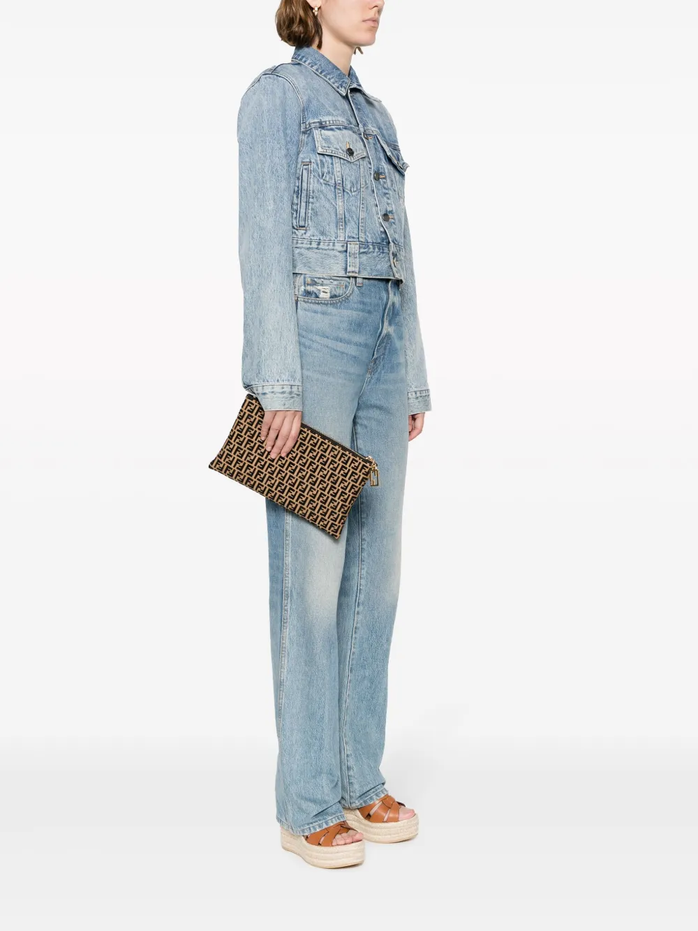 FENDI Clutch met FF-logo - Beige