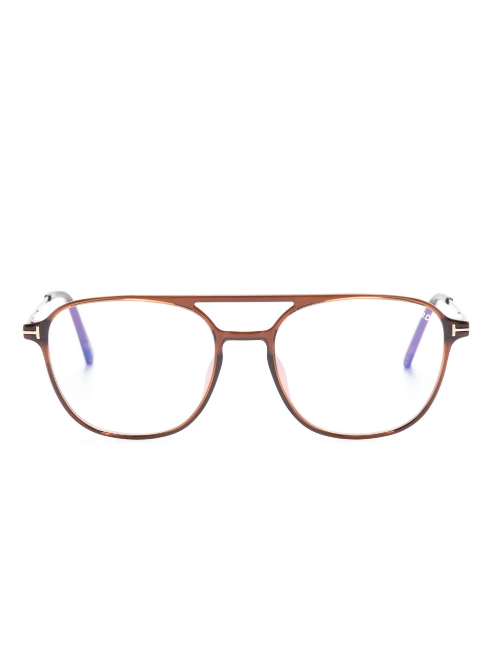 TOM FORD Eyewear tortoiseshell-effect pilot-frame glasses - Brown