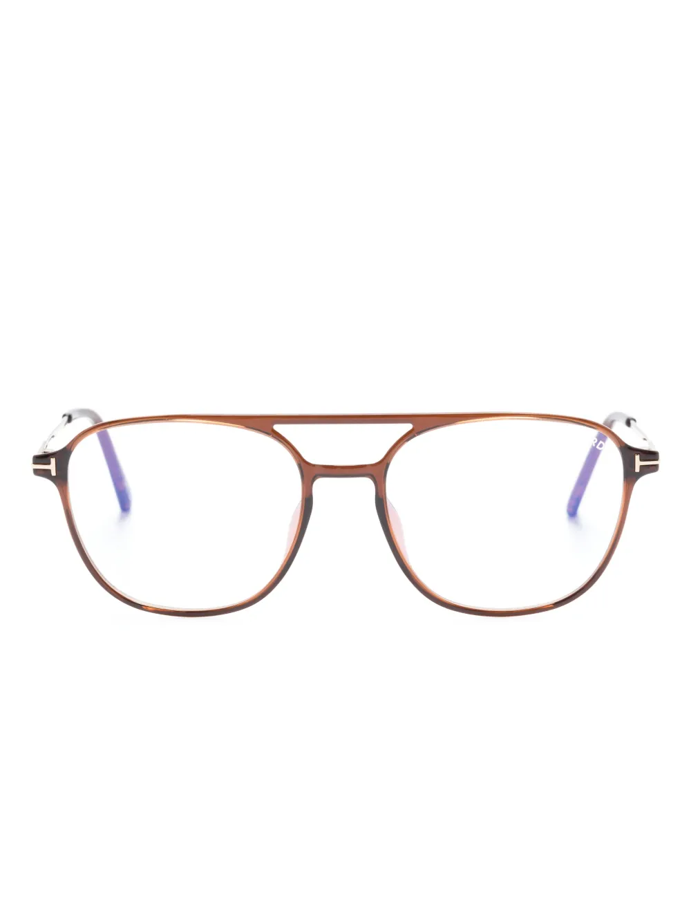 TOM FORD Eyewear tortoiseshell-effect pilot-frame glasses | Brown | Image 1