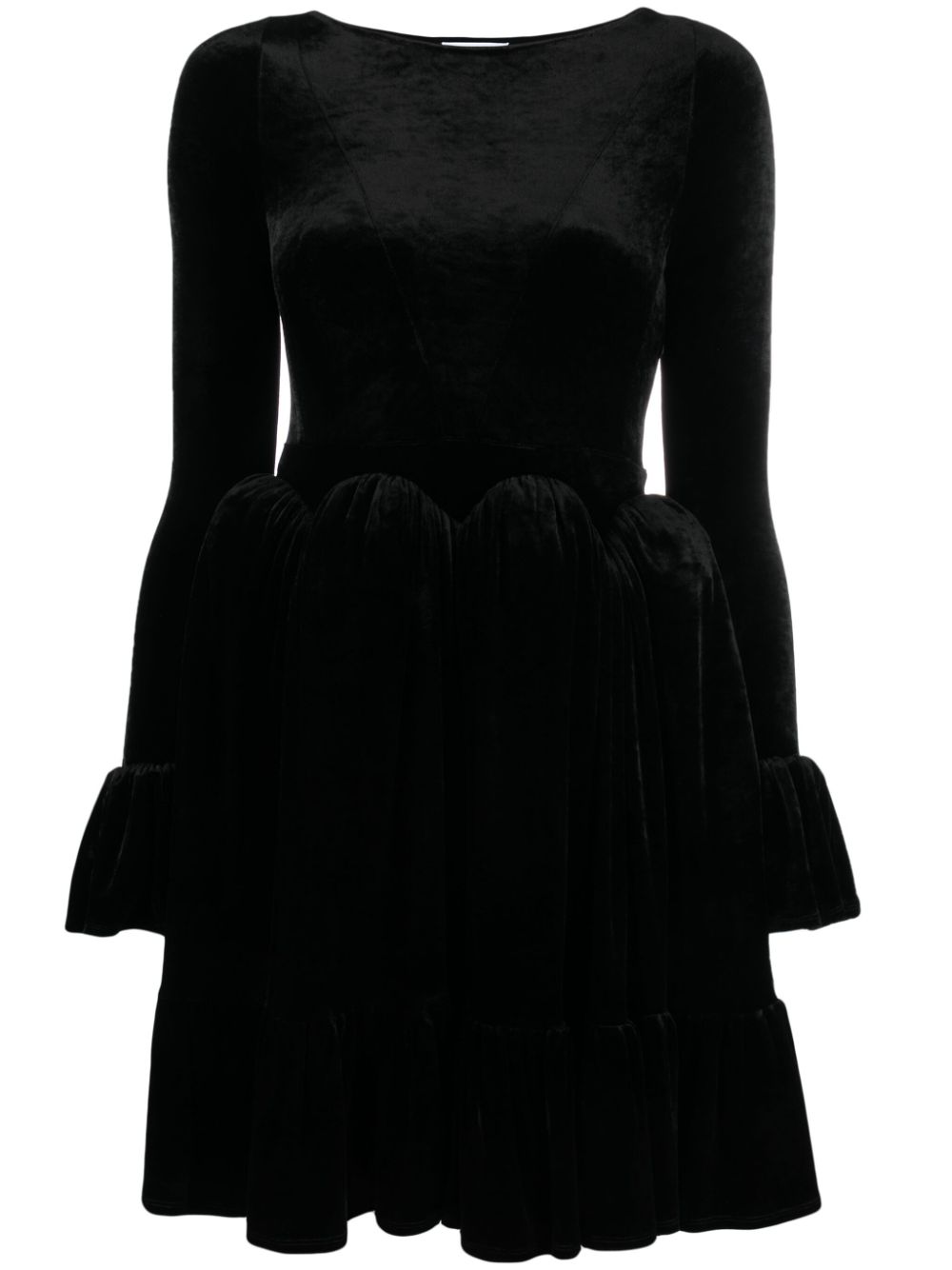 Rabanne Ruffled Velvet Minidress In Black