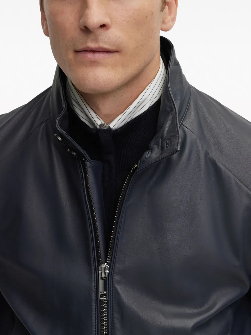 BOSS Leren jack Zwart