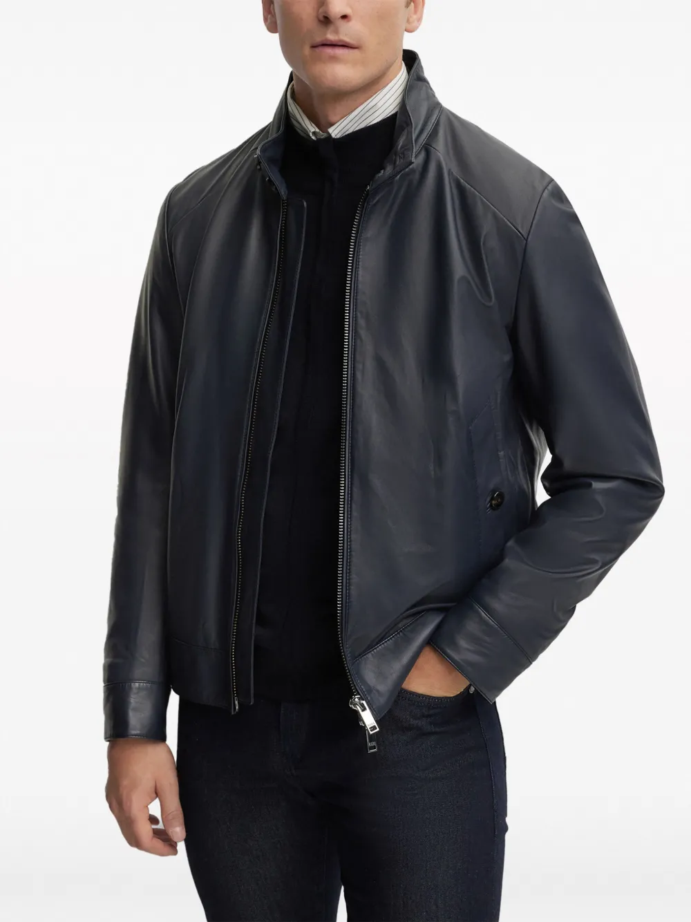 BOSS Leren jack Zwart