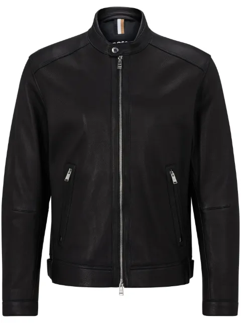 BOSS Jaqueta de couro com colarinho