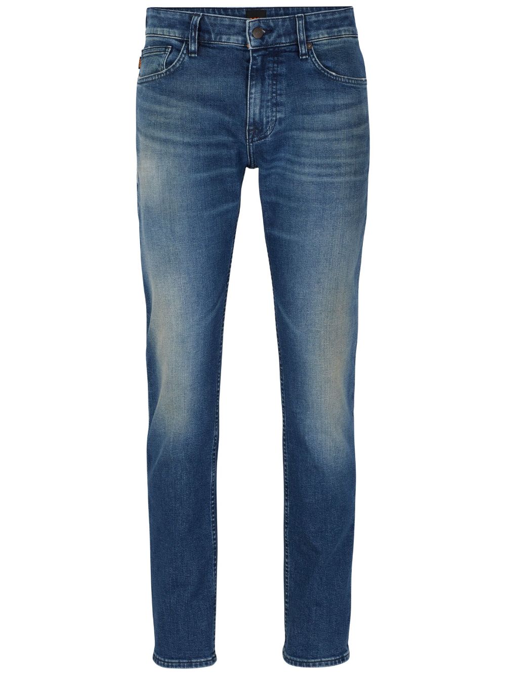 BOSS logo-patch cotton blend straight-leg jeans - Blue