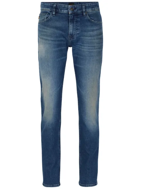 BOSS logo-patch cotton blend straight-leg jeans 