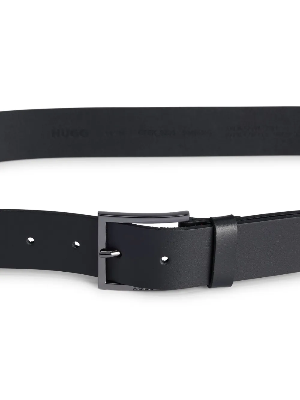 HUGO Leren riem met gegraveerd logo Zwart