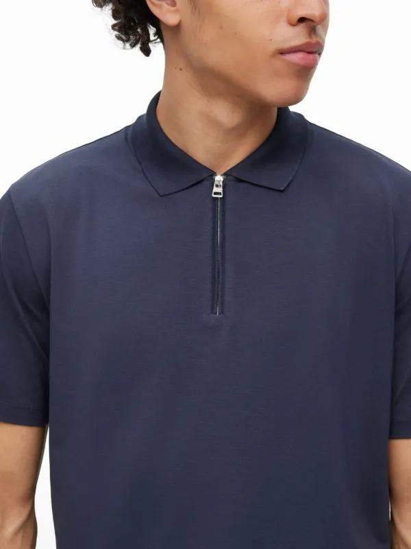 HUGO zip up short sleeve Pique Polo Shirt Blue FARFETCH CA