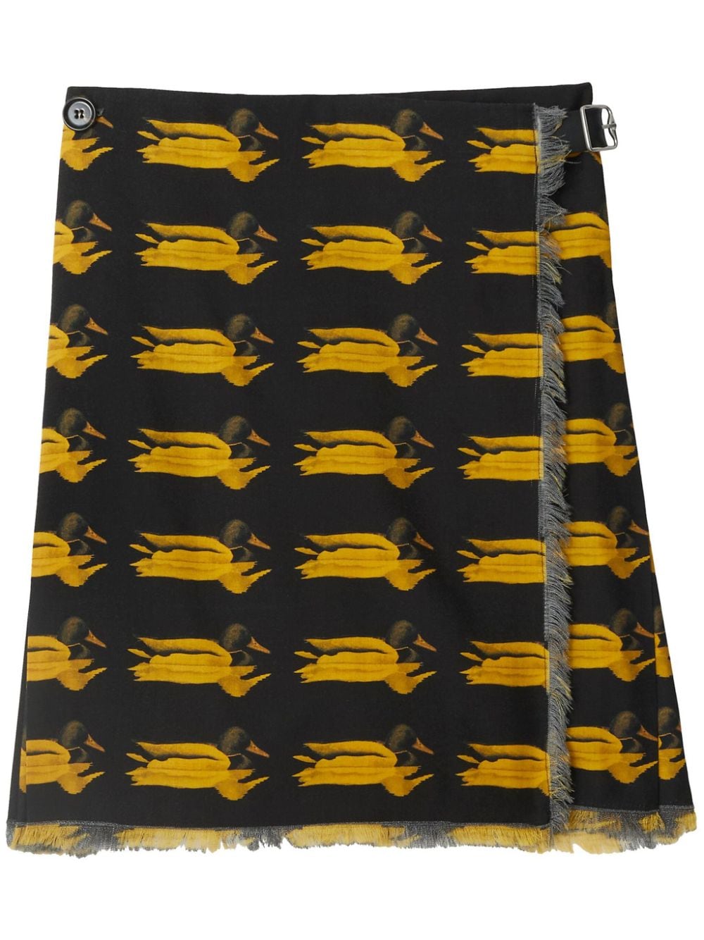 Burberry Animal-print Frayed-edge Straight Skirt In 黑色