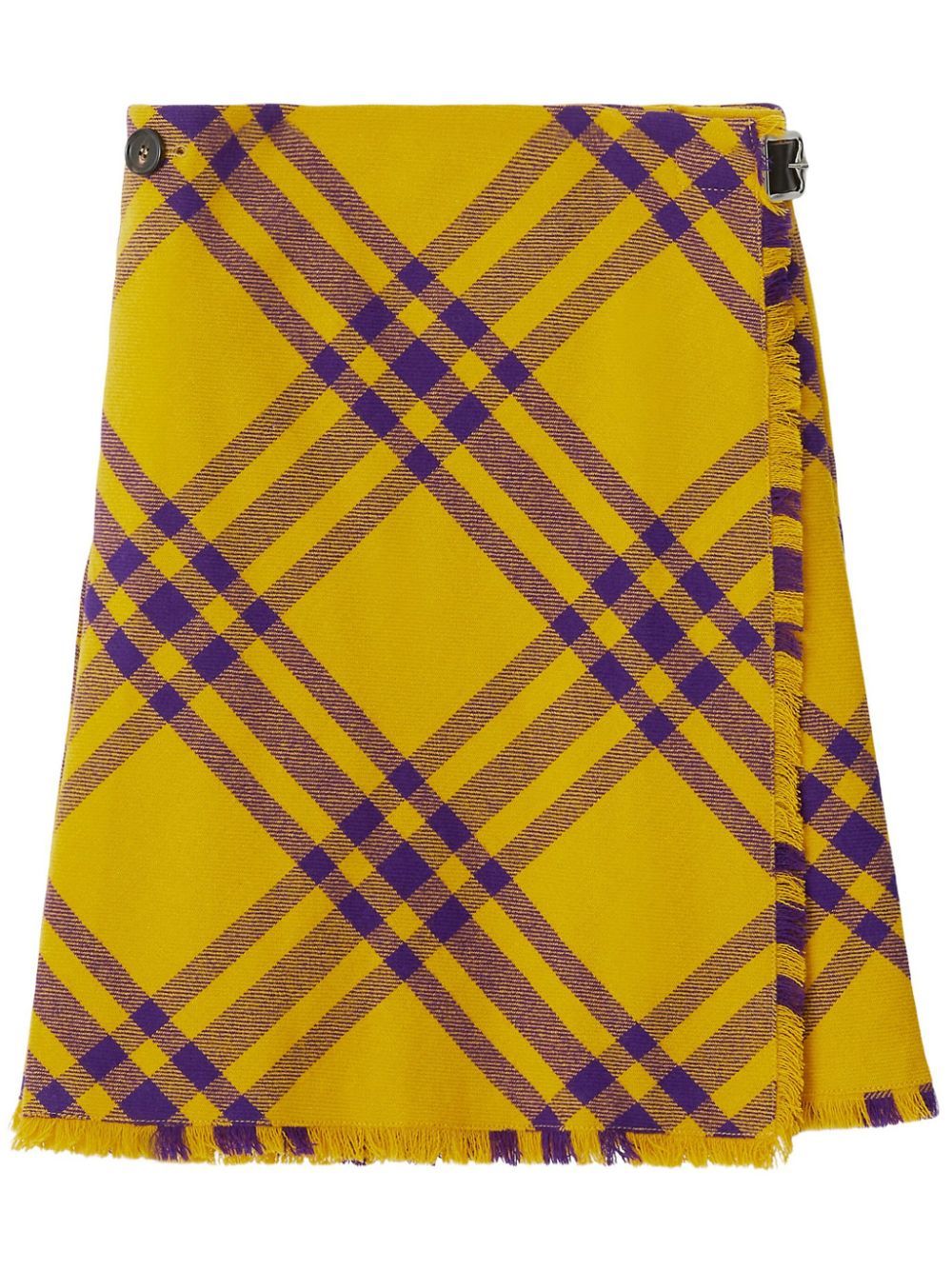 Shop Burberry Check-pattern Frayed Kilt In Yellow