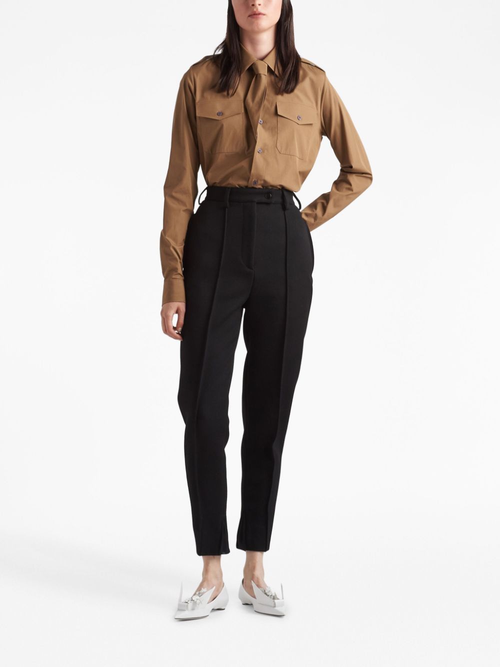 Shop Prada High-rise Natté Trousers In Schwarz