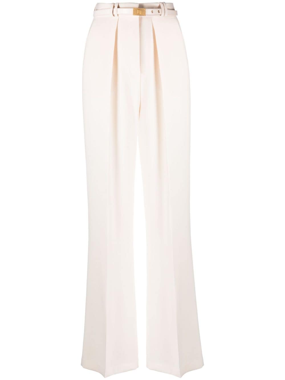 Shop Elisabetta Franchi Belted Straight-leg Trousers In Neutrals