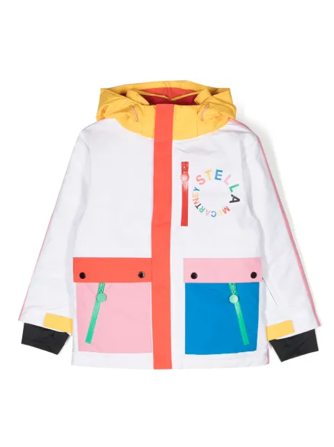 Stella McCartney Kids colour-block logo-print hooded raincoat