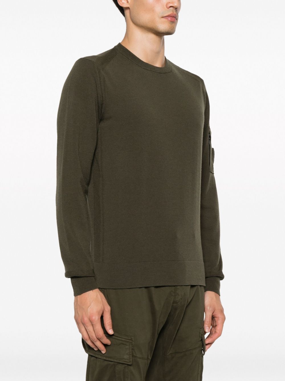 Shop C.p. Company Lens-patch Knitted Jumper In Green