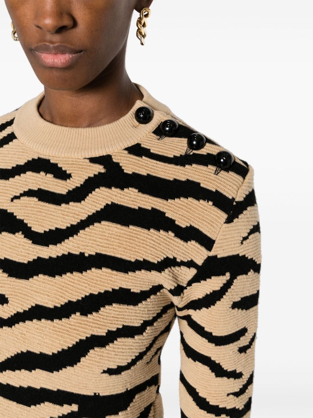 Shop Rabanne Leopard-print Merino Jumper In Brown