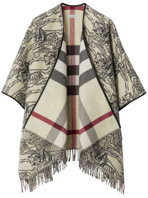 Burberry Equestrian Knight fringe wool poncho Men