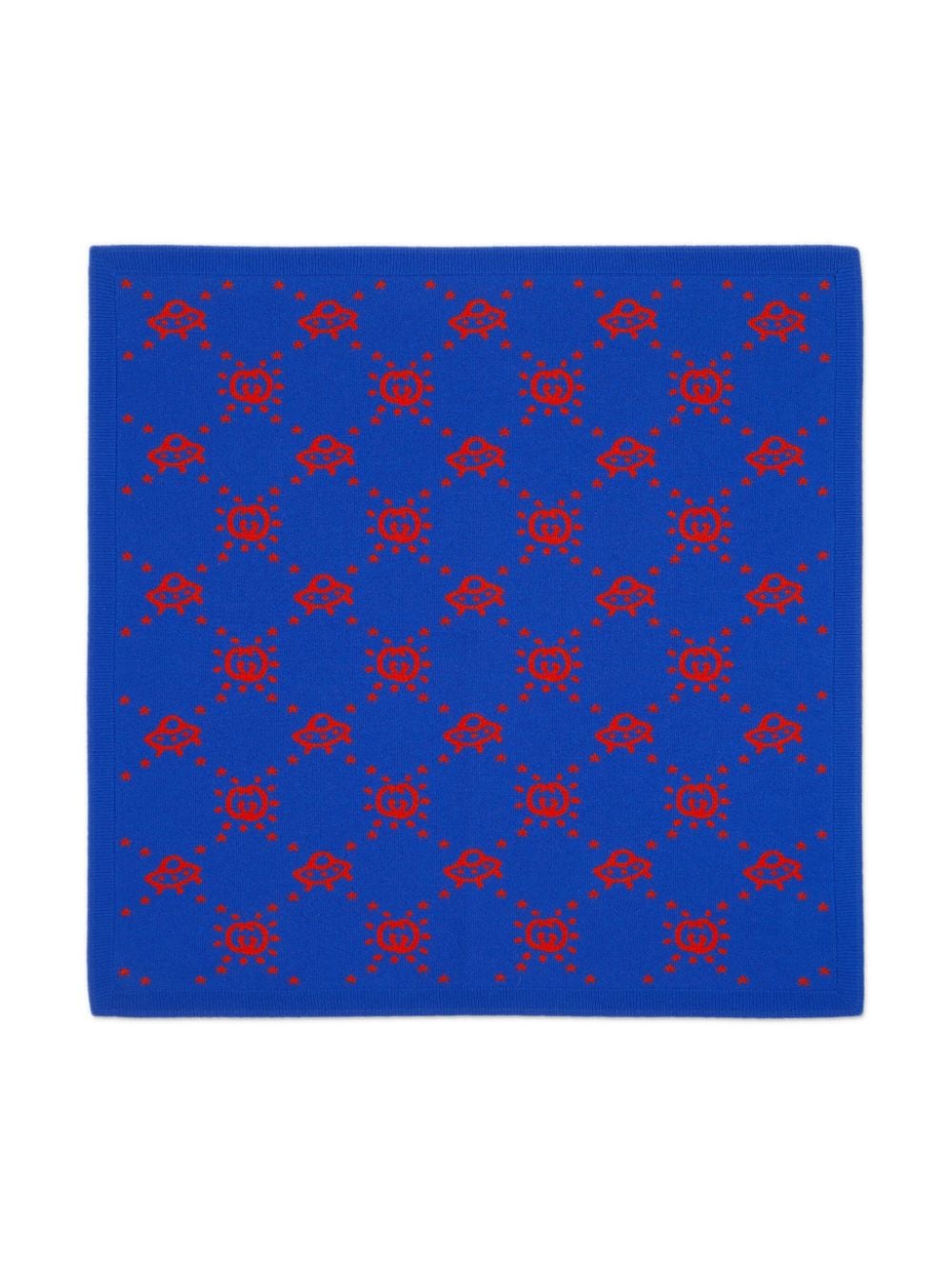 Shop Gucci Interlocking G Ufo-motif Wool Blanket In Blue