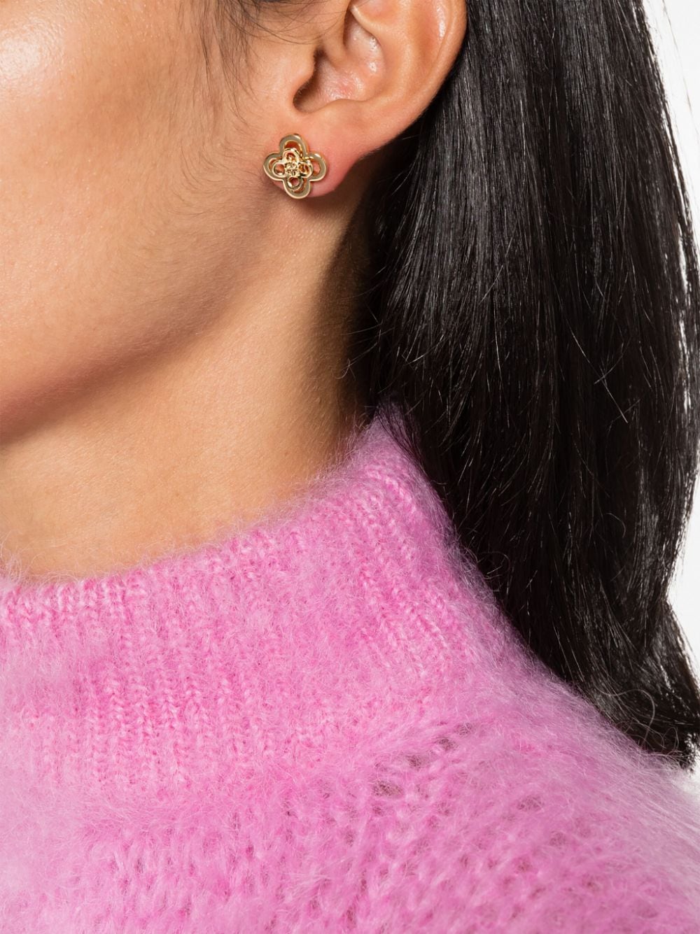 Shop Tory Burch Double T-plaque Post-back Earrings In Gold