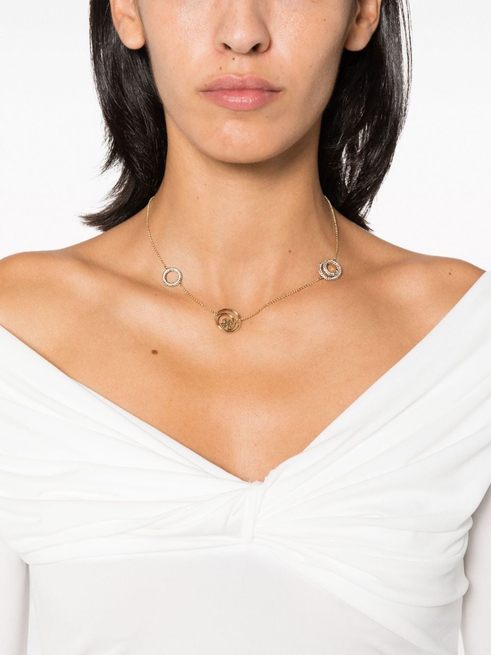 Shop Tory Burch Double T Crystal Chain Necklace In Gold