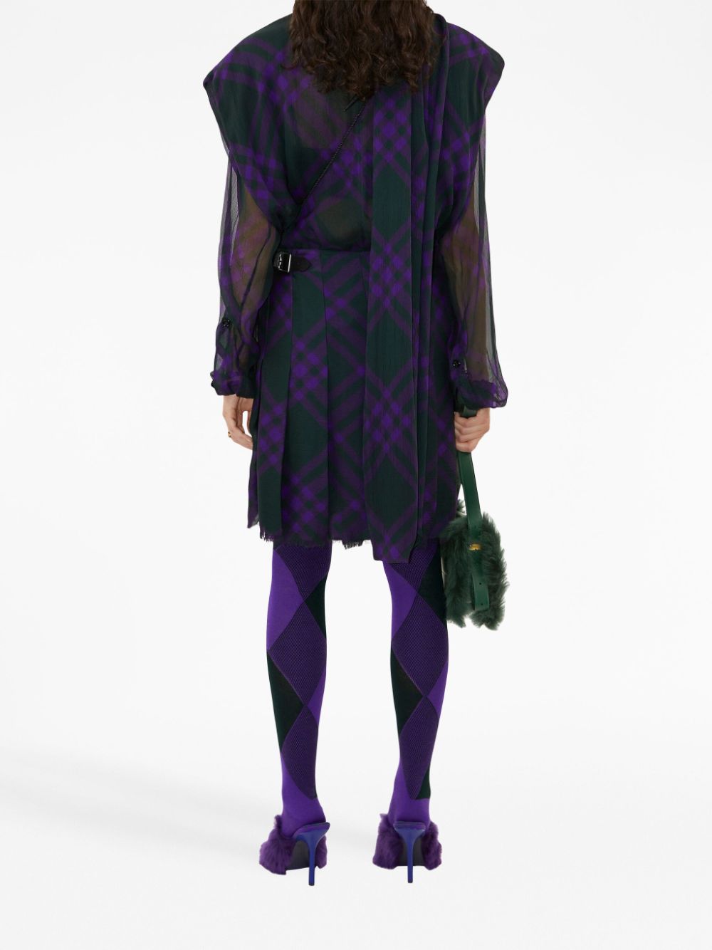 Shop Burberry Check-pattern Silk Blouse In Purple