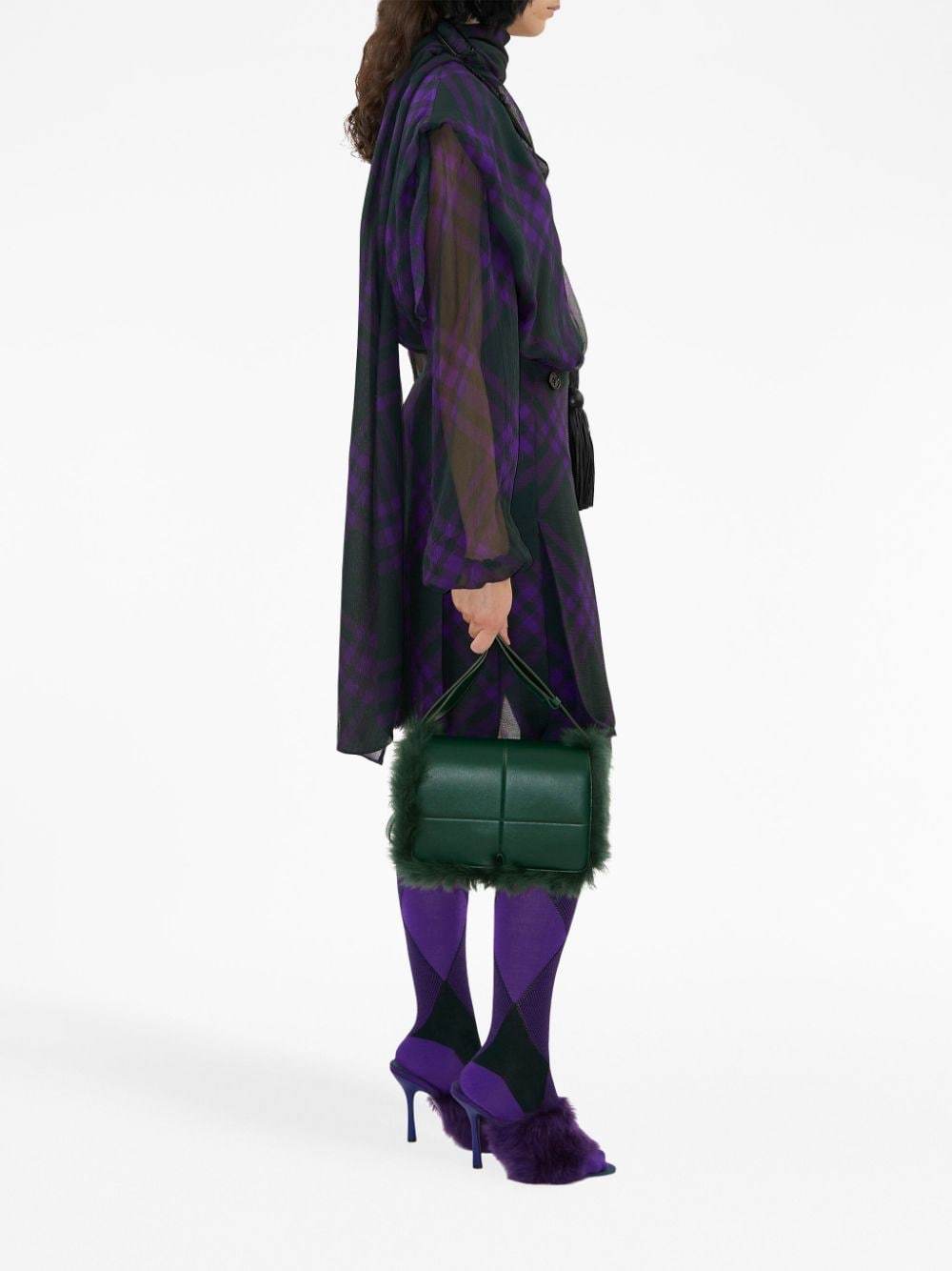 Shop Burberry Check-pattern Frayed Kilt In Purple