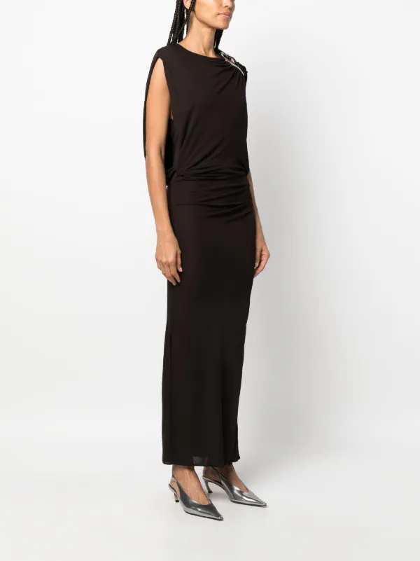 Lanvin brooch-detail Maxi Dress | Brown | FARFETCH