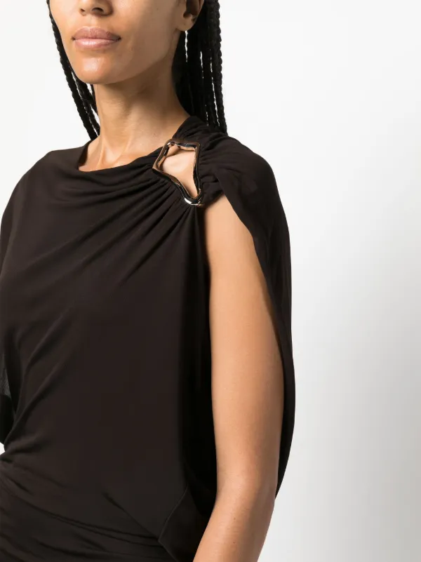 Lanvin brooch-detail Maxi Dress | Brown | FARFETCH