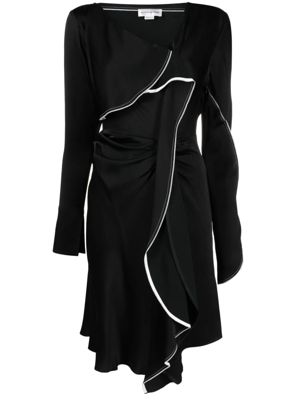 Victoria Beckham Two-tone Draped Crepe-satin Dress In Black