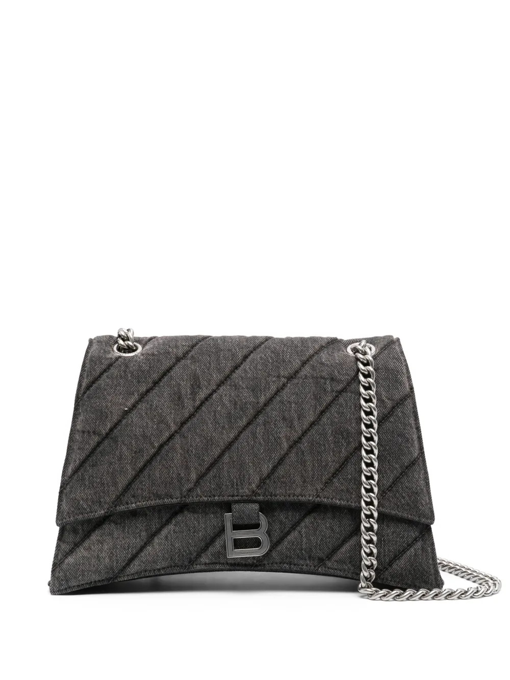 Shop Balenciaga Medium Crush Denim Shoulder Bag In 灰色